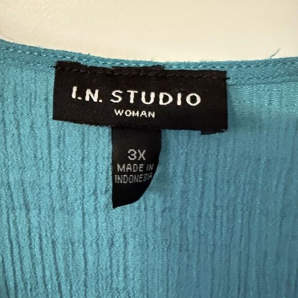 I.N. Studio Blue Embellished 3/4 Sleeve Blouse - Picture 3 of 7